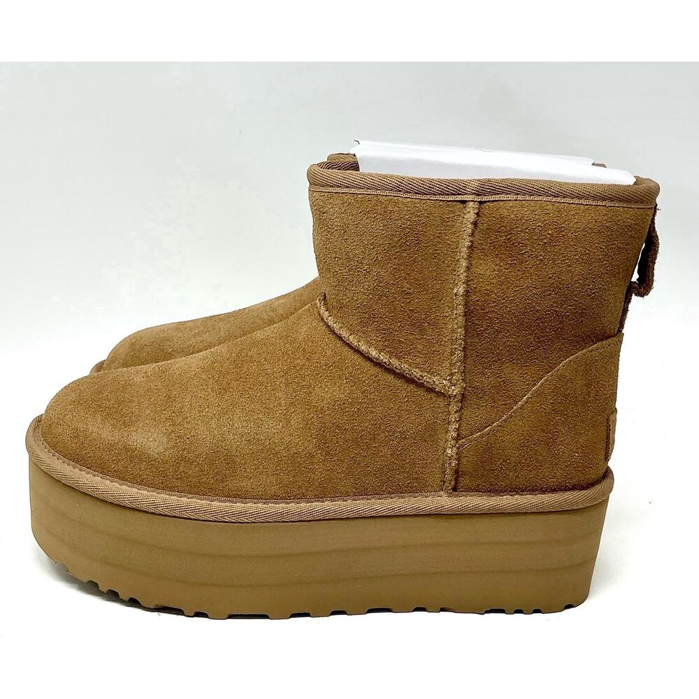 UGG Women Classic Mini Platform Suede Chestnut Boots NIB - Picture 7 of 16